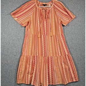 Style & Co Dress Size Medium Pink Orange Tassel Boho Cotton Tiered Melon Pockets